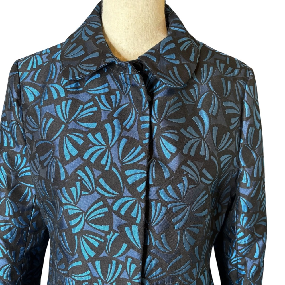 Anne Klein Womens Coat Size 6 Blue Black Floral Print Button Front Spruce NEW - Picture 2 of 11